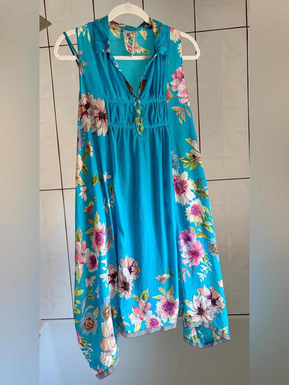 Johnny Was Turquoise Floral Sleeveless Midi Dress